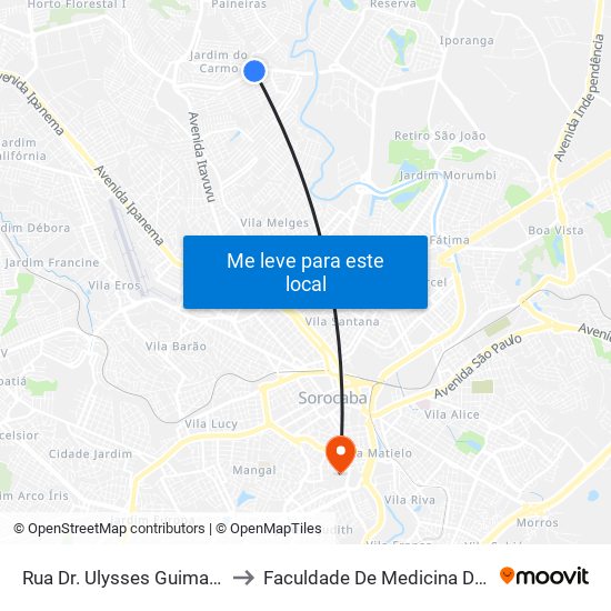 Rua  Dr. Ulysses Guimarães, S/Nº to Faculdade De Medicina De Sorocaba map