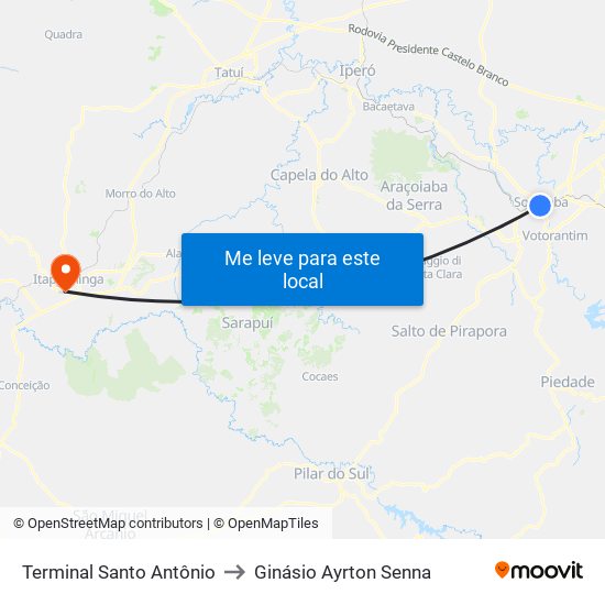 Terminal Santo Antônio to Ginásio Ayrton Senna map