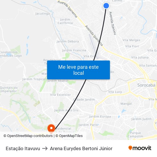 Estação Itavuvu to Arena Eurydes Bertoni Júnior map
