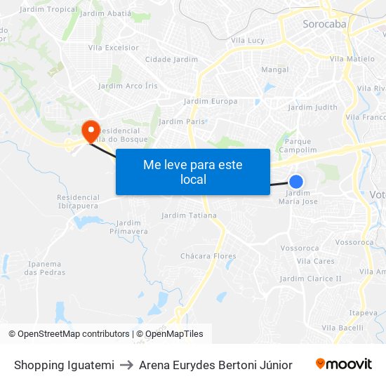 Shopping Iguatemi to Arena Eurydes Bertoni Júnior map