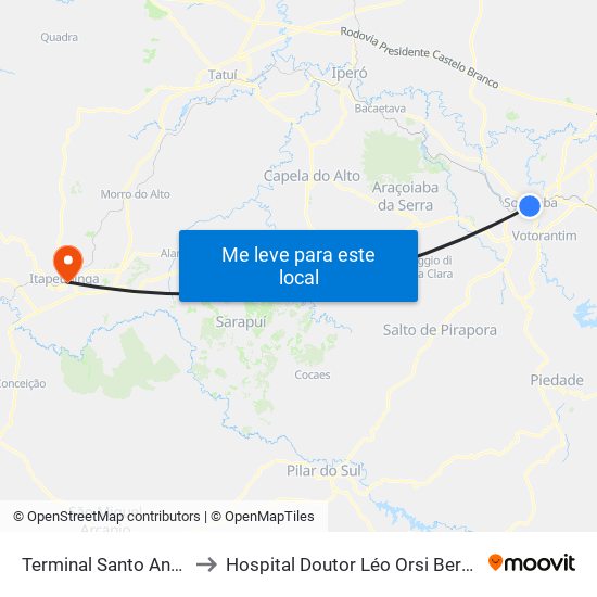 Terminal Santo Antônio to Hospital Doutor Léo Orsi Bernardes map