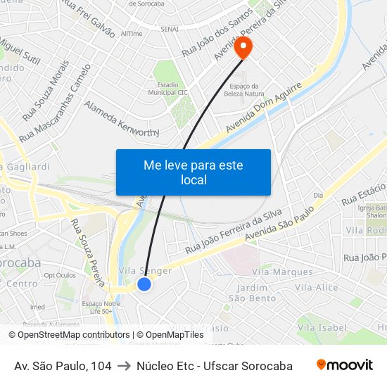 Av. São Paulo, 104 to Núcleo Etc - Ufscar Sorocaba map