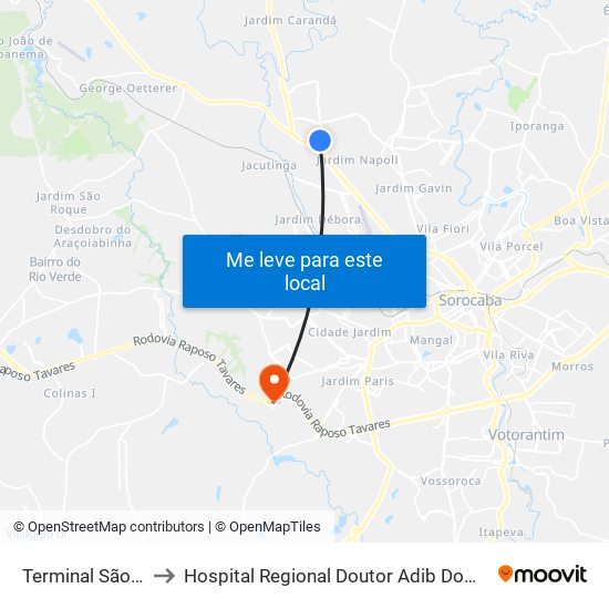 Terminal São Bento to Hospital Regional Doutor Adib Domingos Jatene map