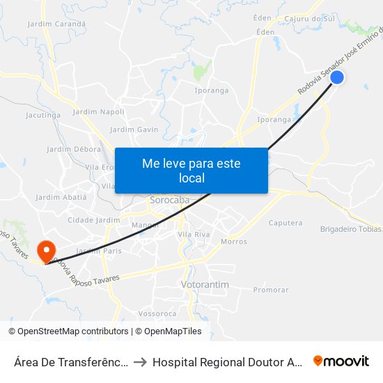 Área De Transferência Aparecidinha to Hospital Regional Doutor Adib Domingos Jatene map