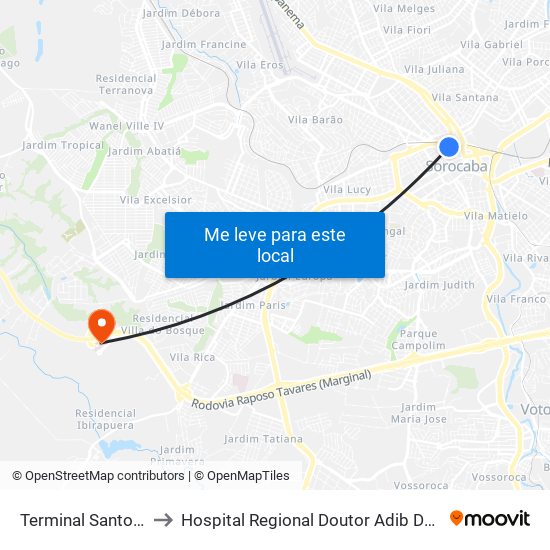 Terminal Santo Antônio to Hospital Regional Doutor Adib Domingos Jatene map