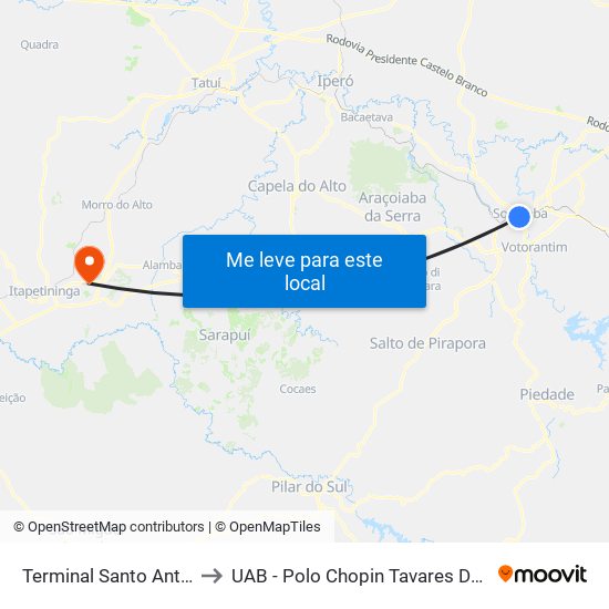 Terminal Santo Antônio to UAB - Polo Chopin Tavares De Lima map
