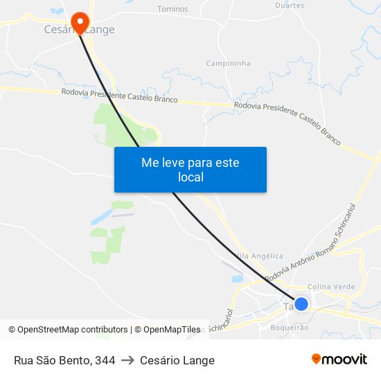 Rua São Bento, 344 to Cesário Lange map