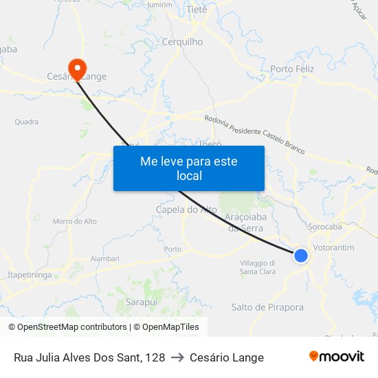 Rua Julia Alves Dos Sant, 128 to Cesário Lange map