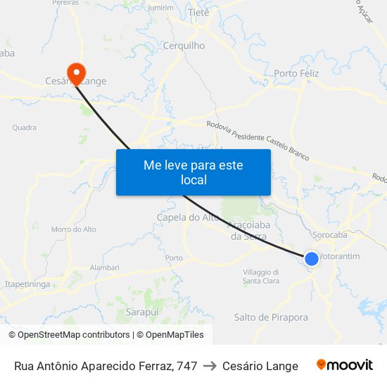 Rua Antônio Aparecido Ferraz, 747 to Cesário Lange map