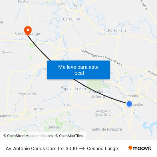 Av. Antônio Carlos Comitre, 3000 to Cesário Lange map