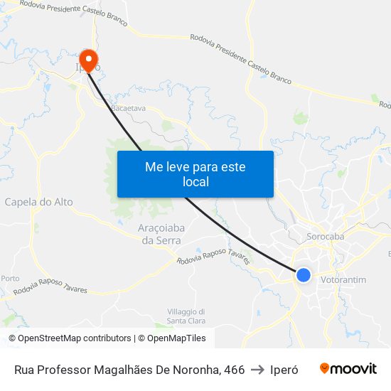Rua  Professor Magalhães De Noronha, 466 to Iperó map