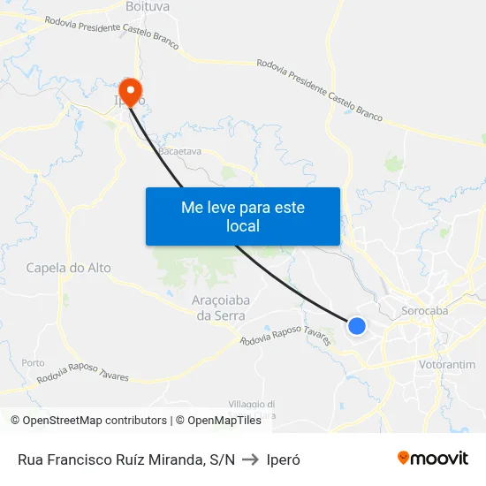 Rua  Francisco Ruíz Miranda, S/N to Iperó map