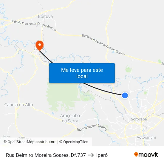Rua  Belmiro Moreira Soares, Df.737 to Iperó map