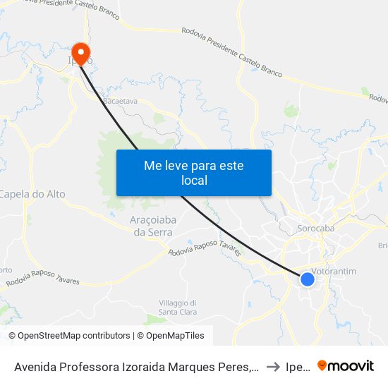 Avenida  Professora Izoraida Marques Peres, 1254 to Iperó map