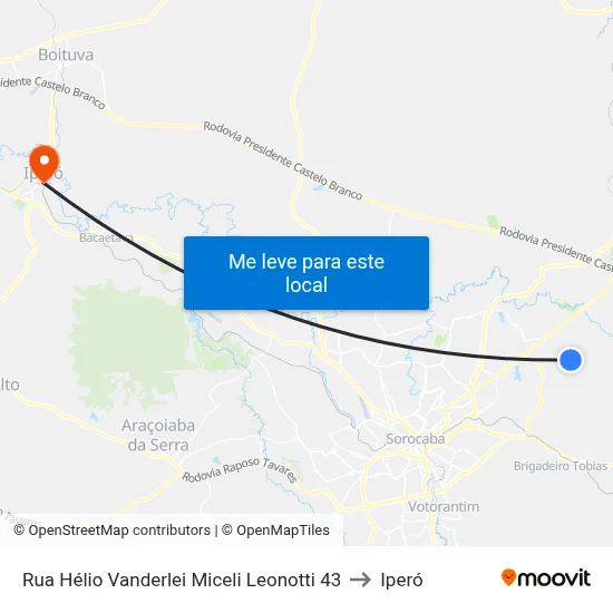 Rua Hélio Vanderlei Miceli Leonotti 43 to Iperó map