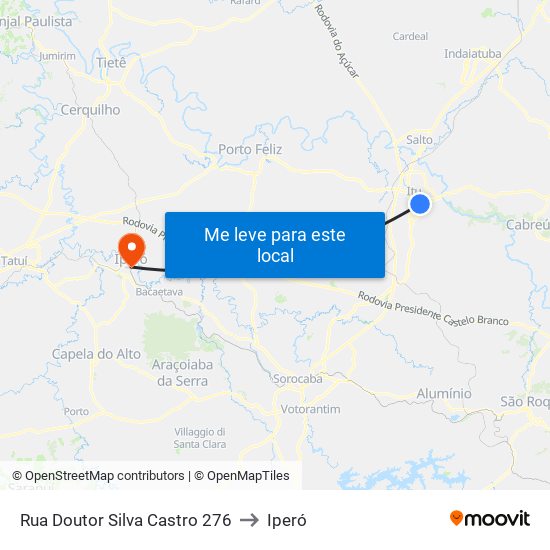 Rua Doutor Silva Castro 276 to Iperó map