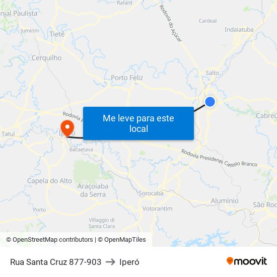 Rua Santa Cruz 877-903 to Iperó map