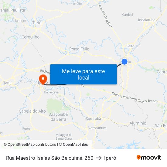 Rua Maestro Isaías São Belcufiné, 260 to Iperó map