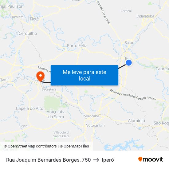 Rua Joaquim Bernardes Borges, 750 to Iperó map