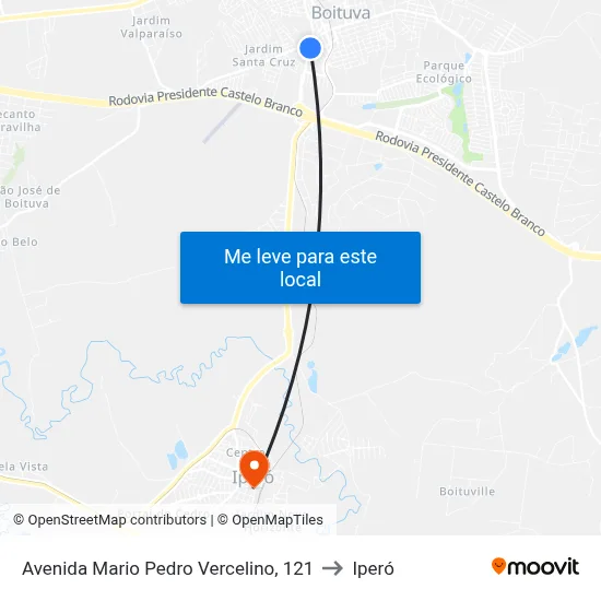Avenida Mario Pedro Vercelino, 121 to Iperó map