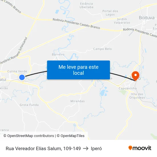 Rua Vereador Elías Salum, 109-149 to Iperó map
