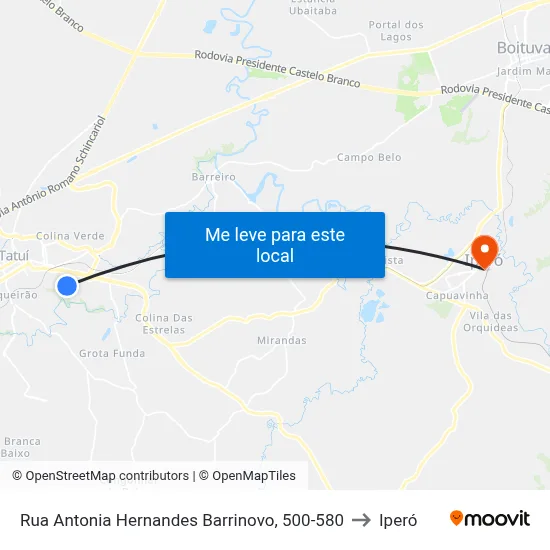 Rua Antonia Hernandes Barrinovo, 500-580 to Iperó map