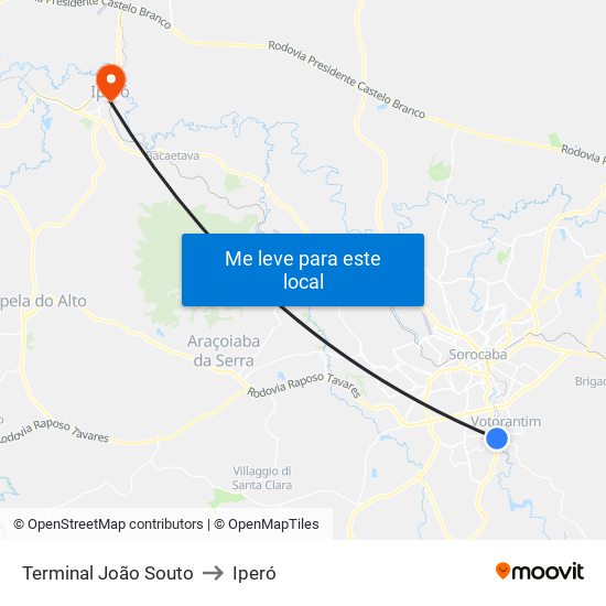 Terminal João Souto to Iperó map