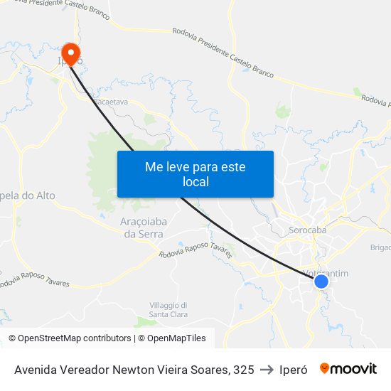 Avenida Vereador Newton Vieira Soares, 325 to Iperó map