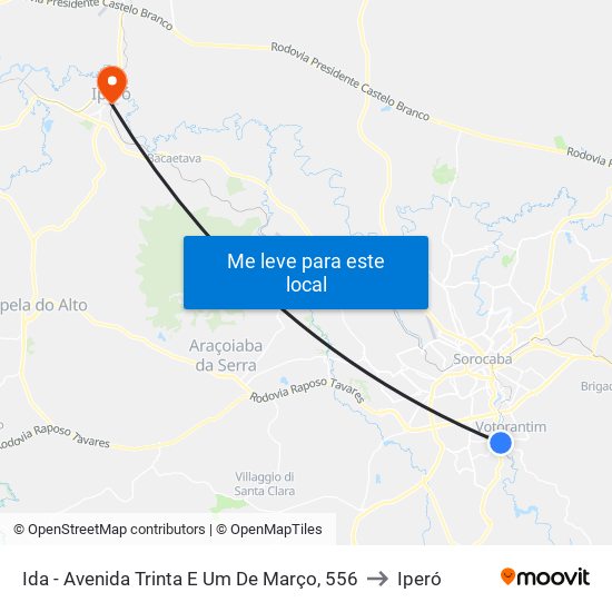 Ida - Avenida Trinta E Um De Março, 556 to Iperó map