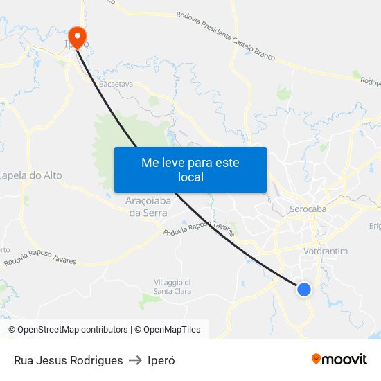 Rua Jesus Rodrigues to Iperó map