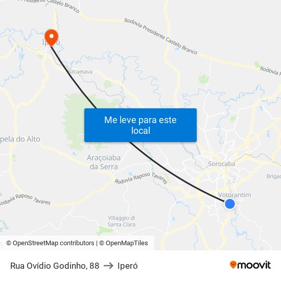 Rua Ovídio Godinho, 88 to Iperó map