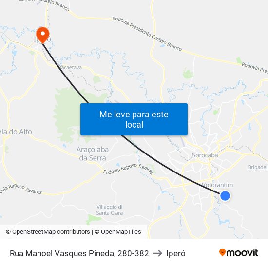 Rua Manoel Vasques Pineda, 280-382 to Iperó map