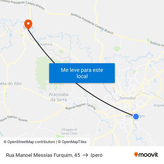 Rua Manoel Messías Furquim, 45 to Iperó map