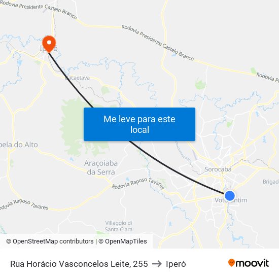 Rua Horácio Vasconcelos Leite, 255 to Iperó map