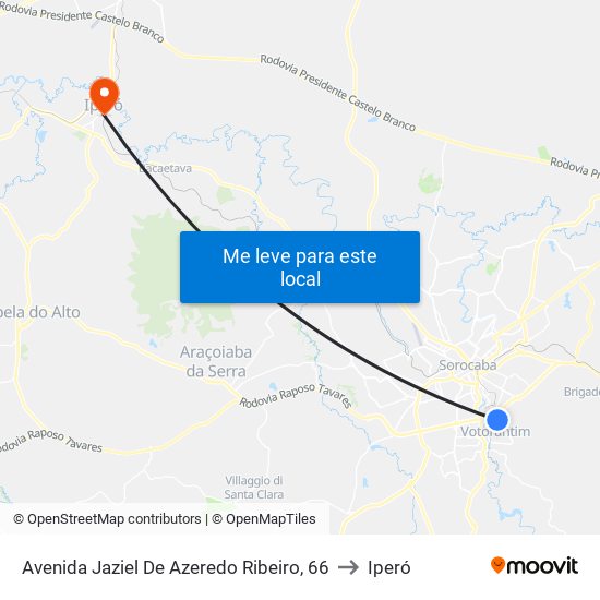 Avenida Jaziel De Azeredo Ribeiro, 66 to Iperó map