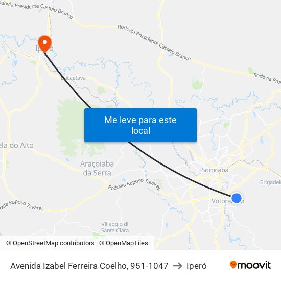 Avenida Izabel Ferreira Coelho, 951-1047 to Iperó map