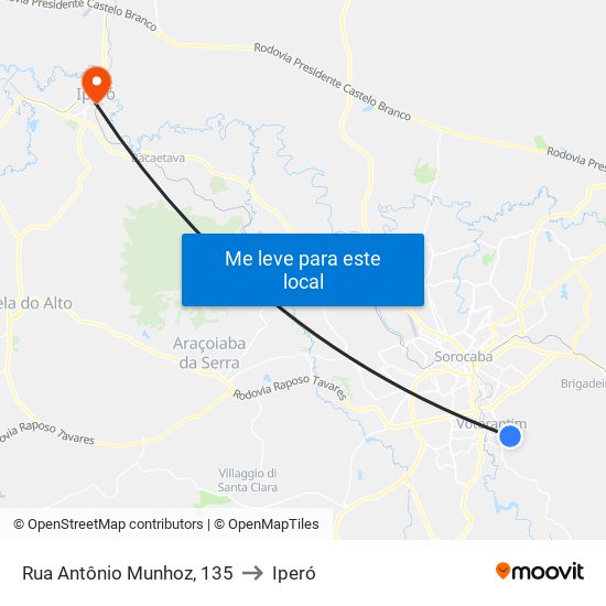 Rua Antônio Munhoz, 135 to Iperó map