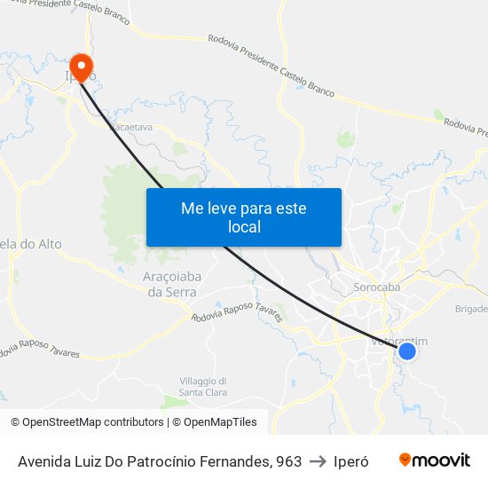 Avenida Luiz Do Patrocínio Fernandes, 963 to Iperó map