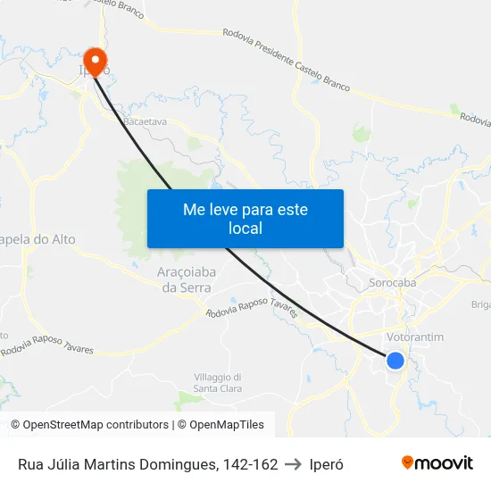 Rua Júlia Martins Domingues, 142-162 to Iperó map