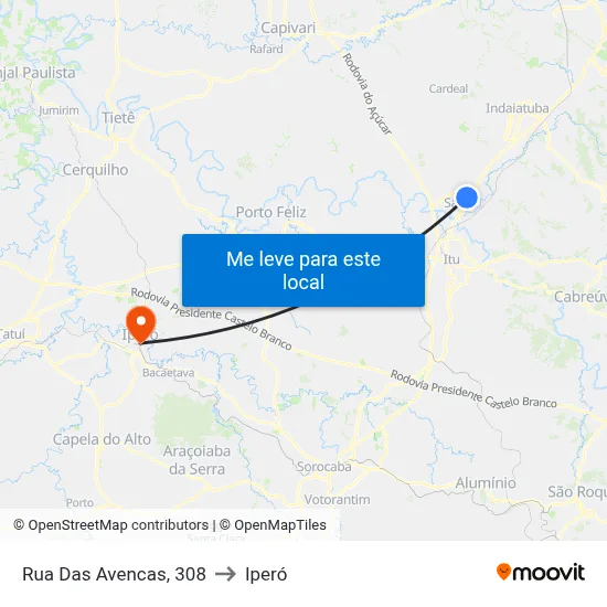 Rua Das Avencas, 308 to Iperó map
