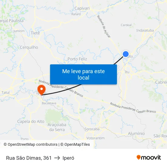 Rua São Dimas, 361 to Iperó map