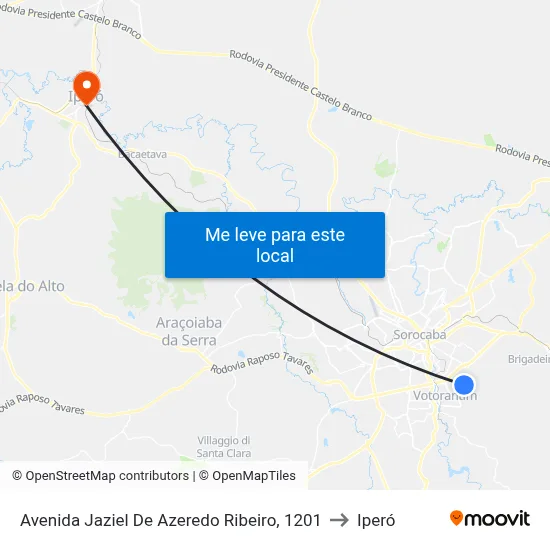 Avenida Jaziel De Azeredo Ribeiro, 1201 to Iperó map