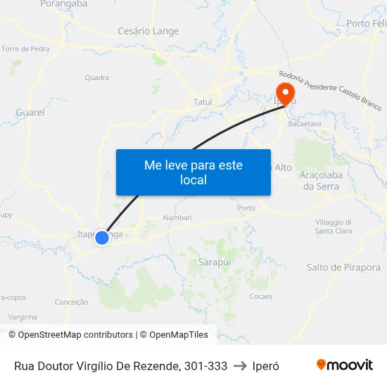 Rua Doutor Virgílio De Rezende, 301-333 to Iperó map