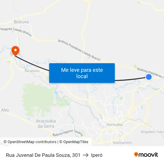 Rua Juvenal De Paula Souza, 301 to Iperó map