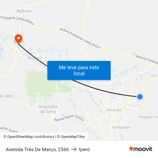 Avenida Três De Março, 2566 to Iperó map