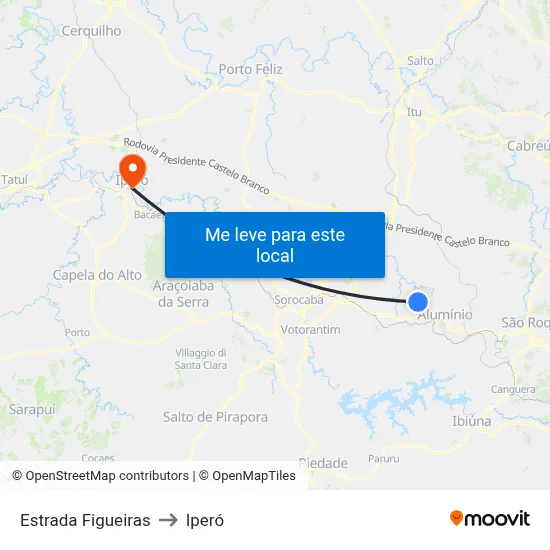 Estrada Figueiras to Iperó map