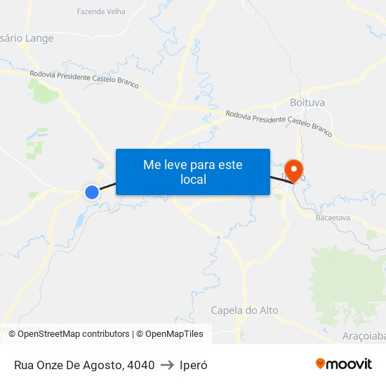 Rua Onze De Agosto, 4040 to Iperó map