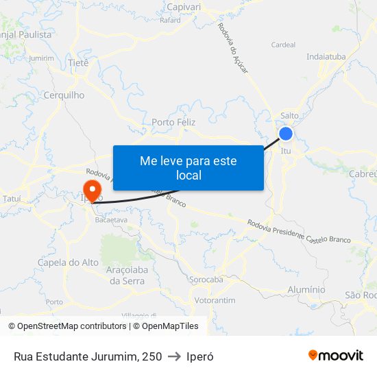 Rua Estudante Jurumim, 250 to Iperó map