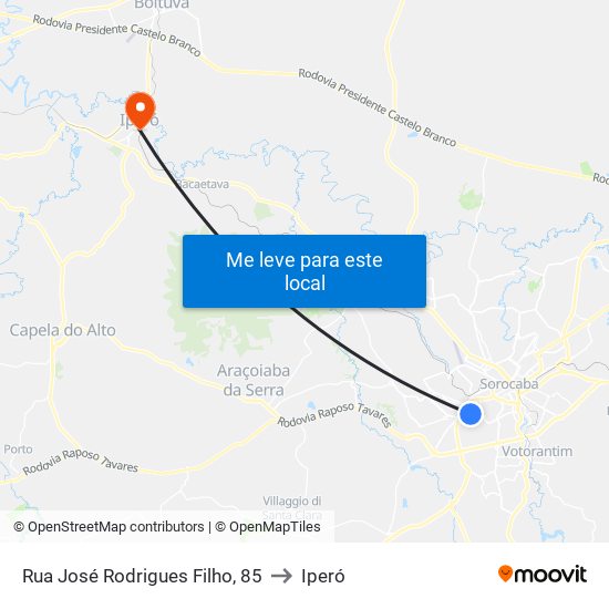 Rua José Rodrigues Filho, 85 to Iperó map