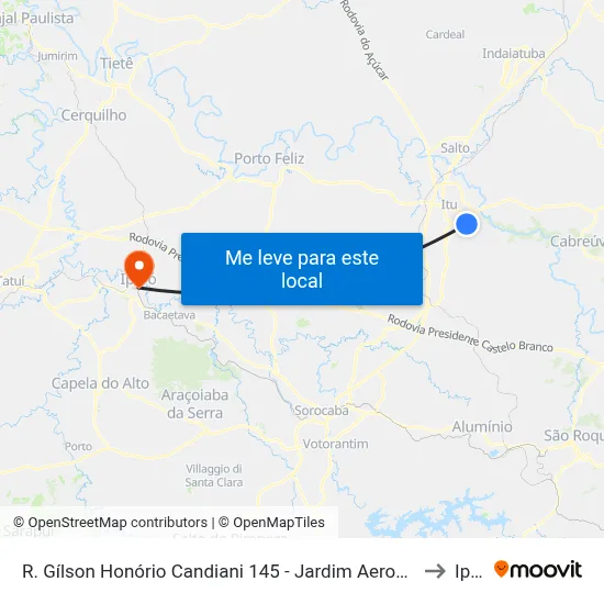 R. Gílson Honório Candiani 145 - Jardim Aeroporto I Itu - SP Brasil to Iperó map